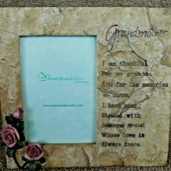 Picture Frame Grandmother Verse Pink Roses 3 1/2 X 5" Picture Antiqued Look T6 - Picture 1 of 7